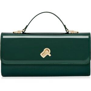 Women's Green Metallic Pu Leather Evening Square Box Crossbody Shoulder Handbag